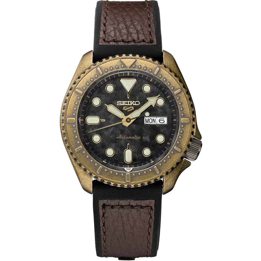 Seiko 5 Sports Brown Leather Strap Men's Watch SRPE80K1